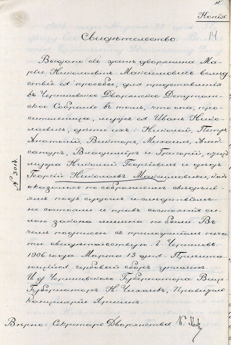 Дело о дворянстве рода Максимовичей