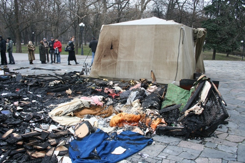 Cгорел походный храм прихожан УПЦ Московского патриархата